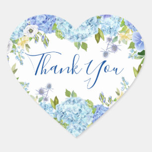 Blue Hydrangea Floral Greenery Watercolor Wedding Heart Sticker