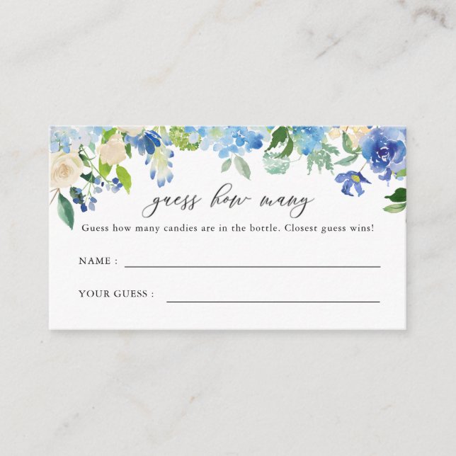 Blue Hydrangea Floral Guess How Many Enclosure Card (Front)