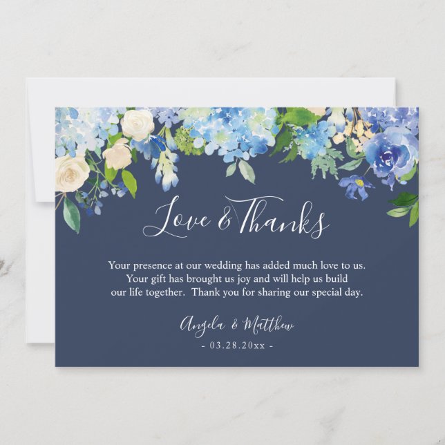 Blue Hydrangea Floral Hand Lettering Thank You (Front)