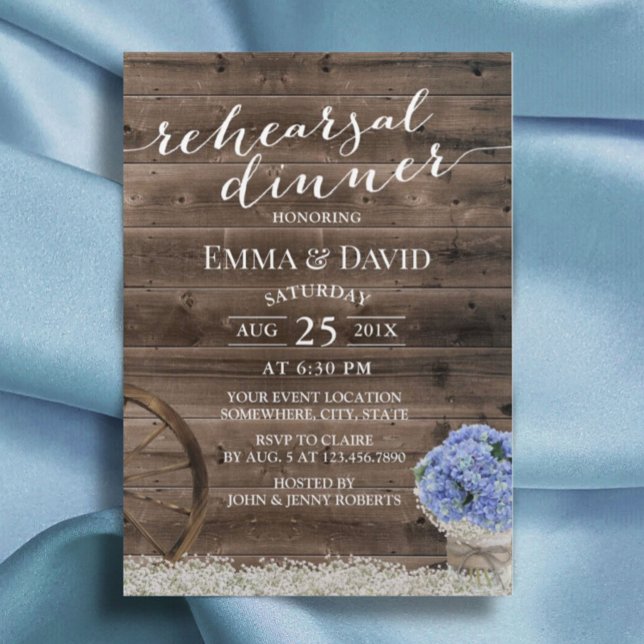 Blue Hydrangea Floral Jar Rustic Rehearsal Dinner Invitation (Creator Uploaded)