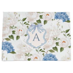 Blue Hydrangea Floral Monogram Large Gift Bag