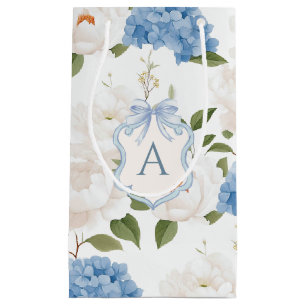 Blue Hydrangea Floral Monogram Small Gift Bag