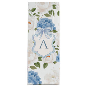 Blue Hydrangea Floral Monogram Wine Gift Bag