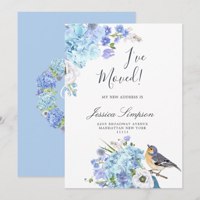 Blue Hydrangea Floral Moving Announcement Cards (Front/Back)