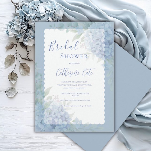 Blue Hydrangea Floral Pastel Bridal Shower Invitation (Creator Uploaded)