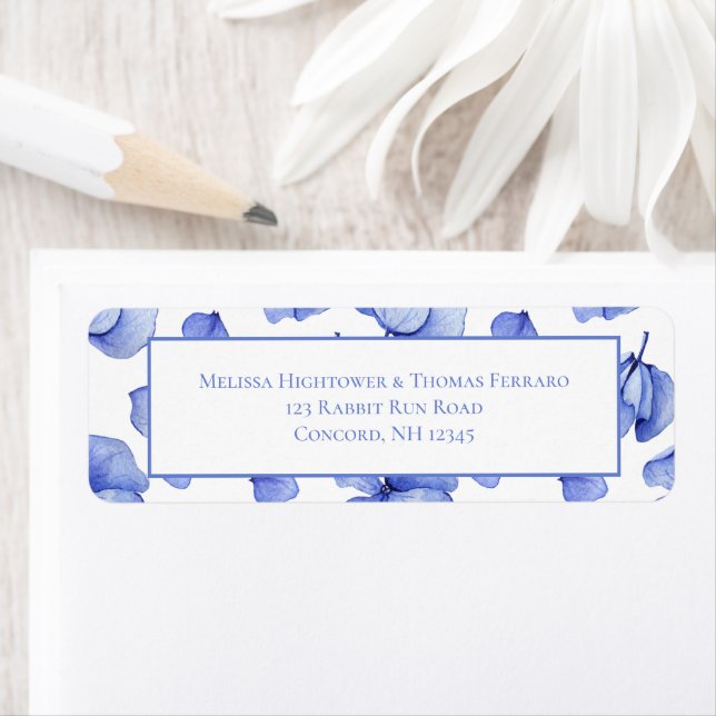 Blue Hydrangea Floral Petals Wedding Address (Insitu)