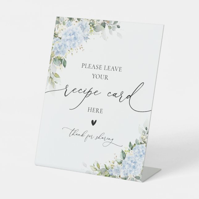 Blue Hydrangea Floral Recipe Card Sign (Front)