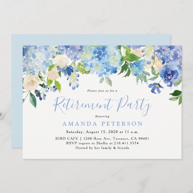 Blue Hydrangea Floral Retirement Party Invitation (Front/Back)