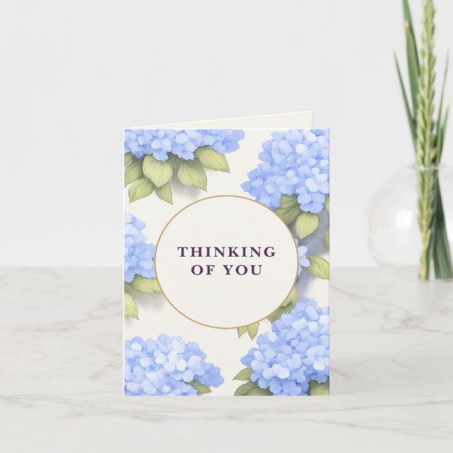 Blue Hydrangea Floral - Thinking Of You  Card (Front)
