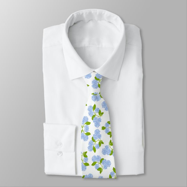 Blue Hydrangea Floral Tie (Tied)