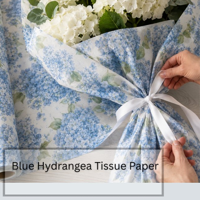 Blue Hydrangea Floral Tissue Paper (Blue Hydrangea Flowers adorn this tissue paper. Fabulous for gifts, wrapping and memorable moments.)