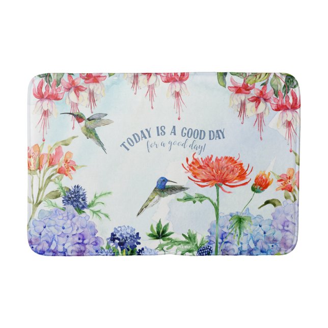 Blue Hydrangea Floral Today is a Good Day Garden Bath Mat (Front)