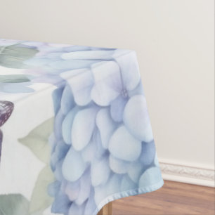 Blue Hydrangea Floral Watercolor Butterfly Tablecloth
