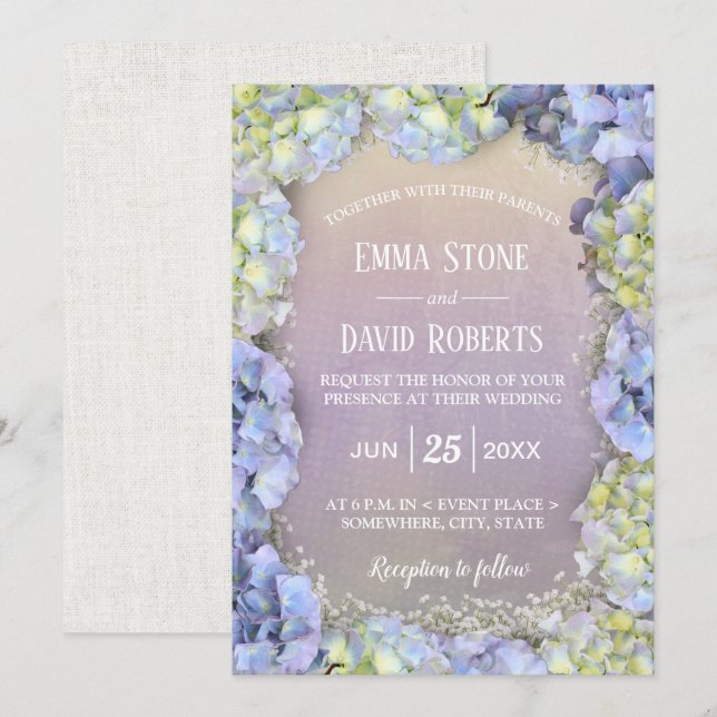Blue Hydrangea Floral Watercolor Spring Wedding Invitation (Front/Back)