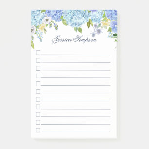 Blue Hydrangea Floral Watercolor To-Do List Post-it Notes