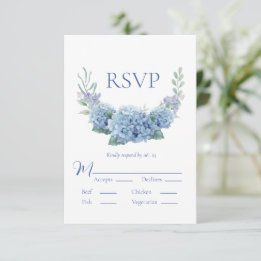 Blue Hydrangea Floral Watercolor Wedding RSVP Card