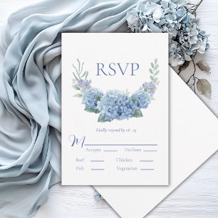 Blue Hydrangea Floral Watercolor Wedding RSVP Card