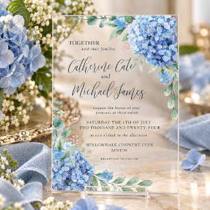Blue Hydrangea Floral Wedding Acrylic Invitations