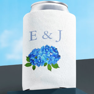 Blue Hydrangea Floral Wedding Can Cooler