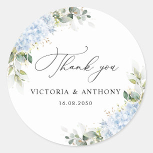 Blue Hydrangea Floral Wedding Classic Round Sticker