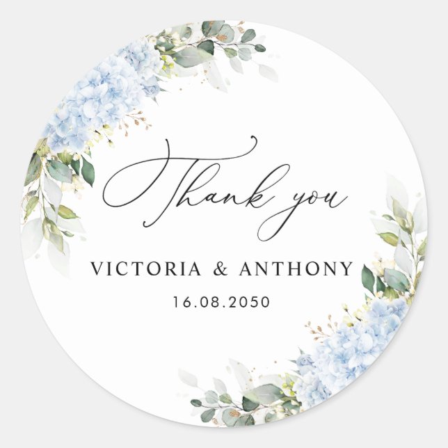 Blue Hydrangea Floral Wedding Classic Round  Sticker (Front)