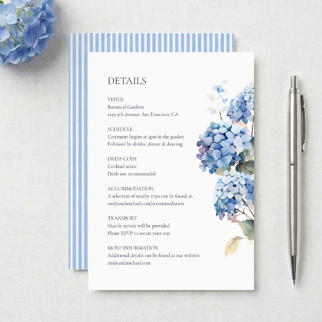 Blue Hydrangea Floral Wedding Details Enclosure Card (Creator Uploaded)