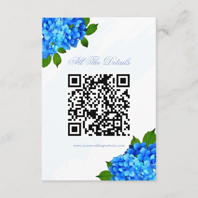 Blue Hydrangea Floral Wedding Details Website Enclosure Card (Front)