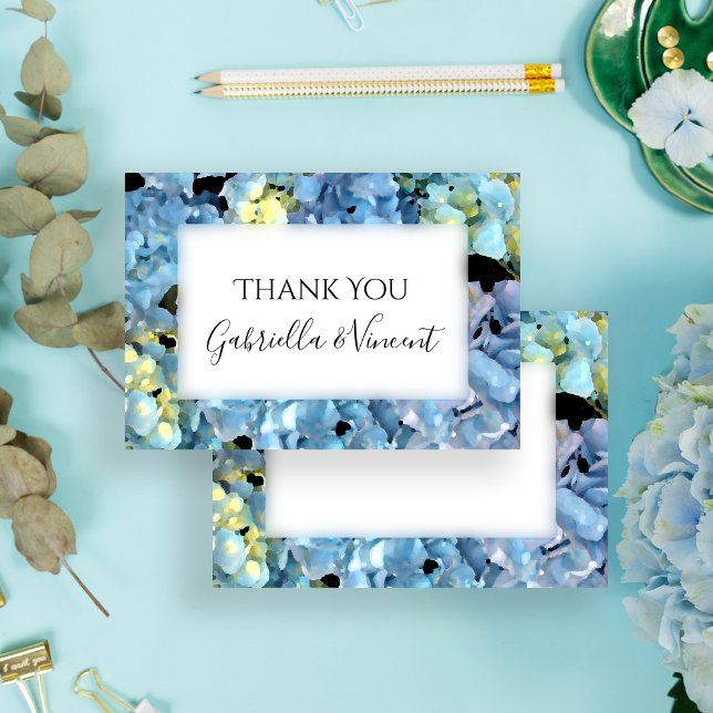 Blue Hydrangea Floral Wedding Flat Thank You Notes Invitation (Creator Uploaded)