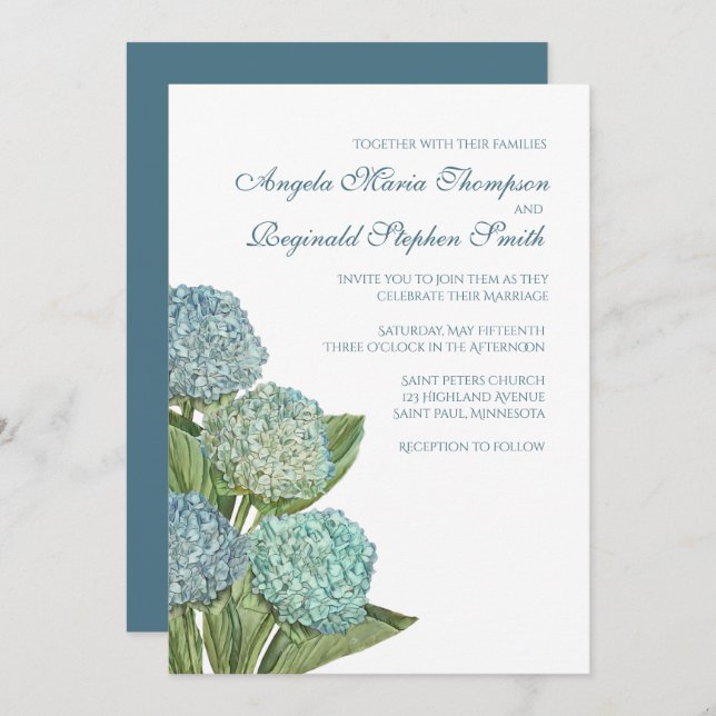 Blue Hydrangea Floral Wedding Invitation (Front/Back)