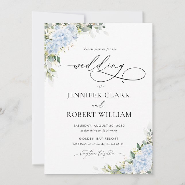 Blue Hydrangea Floral Wedding Invitation (Front)
