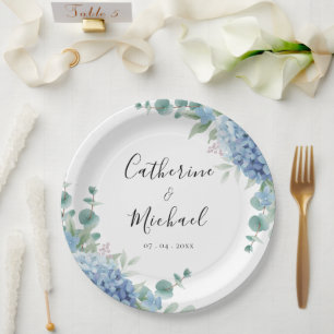 Blue Hydrangea Floral Wedding Paper Plate