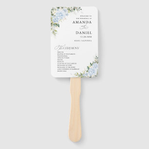 Blue Hydrangea Floral Wedding Program Hand Fan