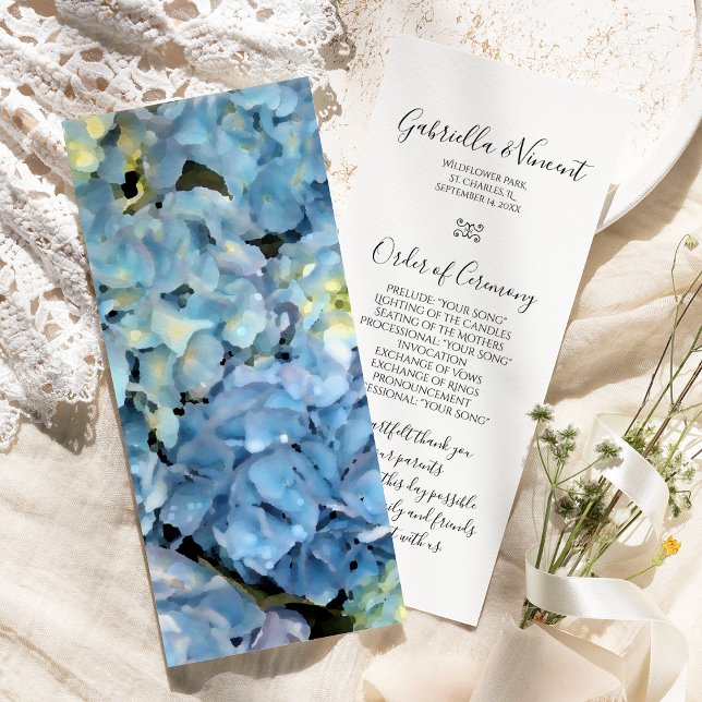 Blue Hydrangea Floral Wedding Program Programme (Creator Uploaded)