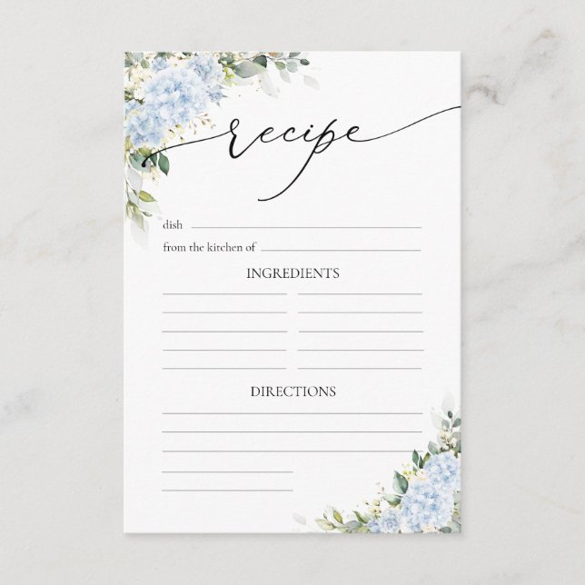 Blue Hydrangea Floral Wedding Reception Enclosure Card (Front)