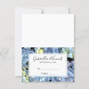 Blue Hydrangea Floral Wedding Reception Place Card