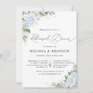 Blue Hydrangea Floral Wedding Rehearsal Dinner Invitation