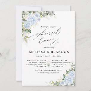 Blue Hydrangea Floral Wedding Rehearsal Dinner Invitation
