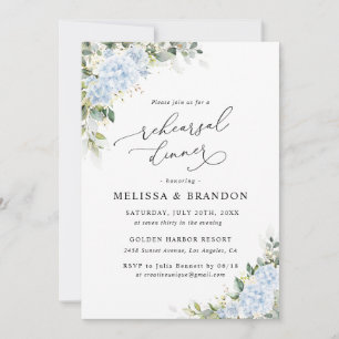 Blue Hydrangea Floral Wedding Rehearsal Dinner Invitation