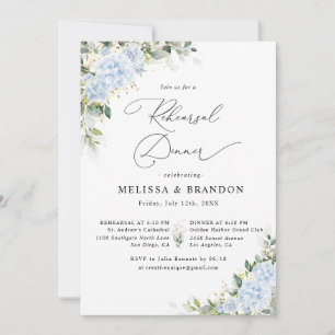 Blue Hydrangea Floral Wedding Rehearsal Dinner Invitation