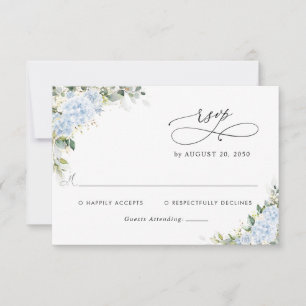 Blue Hydrangea Floral Wedding RSVP Card