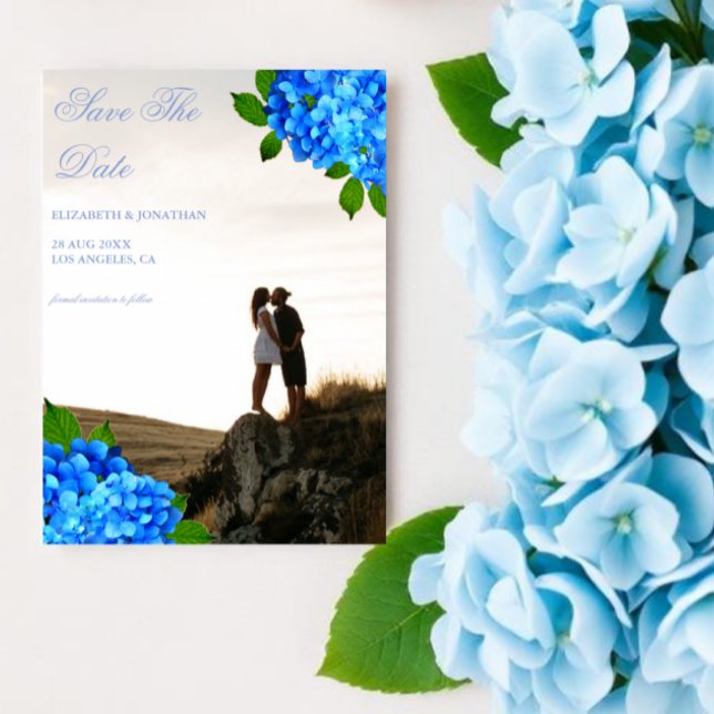 Blue Hydrangea Floral Wedding Save The Date (Creator Uploaded)
