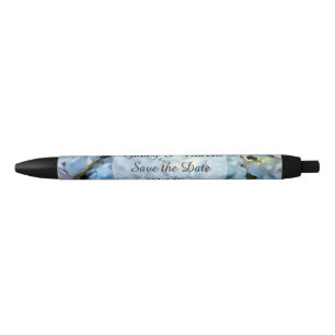 Blue Hydrangea Floral Wedding Save the Date Black Ink Pen