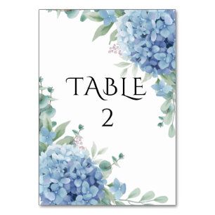 Blue Hydrangea Floral Wedding  Table Number