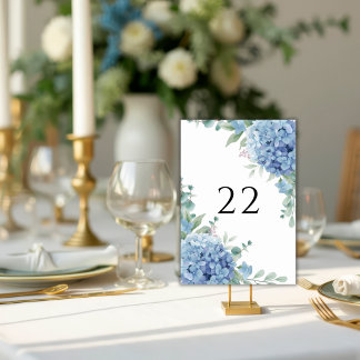 Blue Hydrangea Floral Wedding Table Number