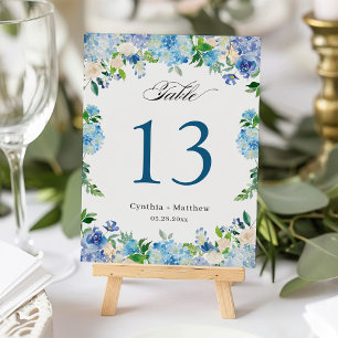 Blue Hydrangea Floral Wedding Table Number Card
