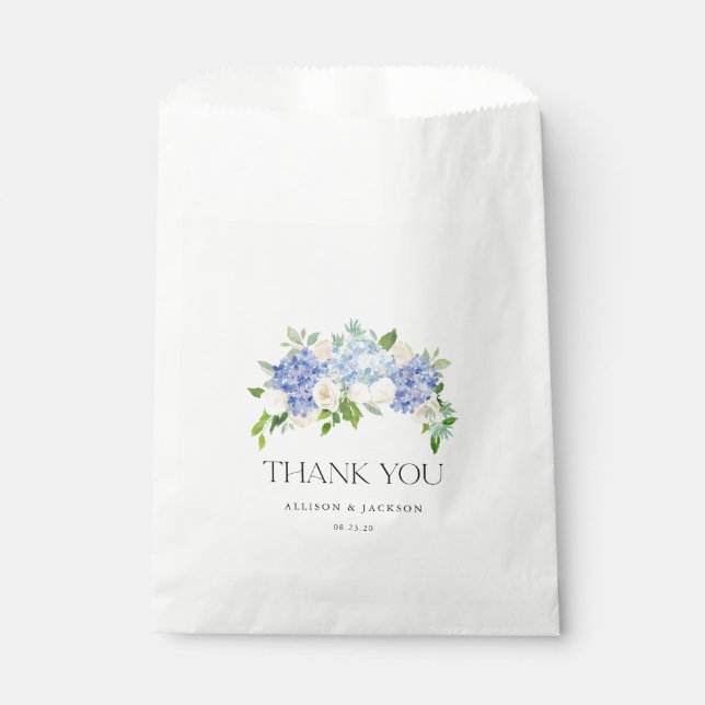 Blue Hydrangea Floral Wedding Thank You Favour Bag (Front)