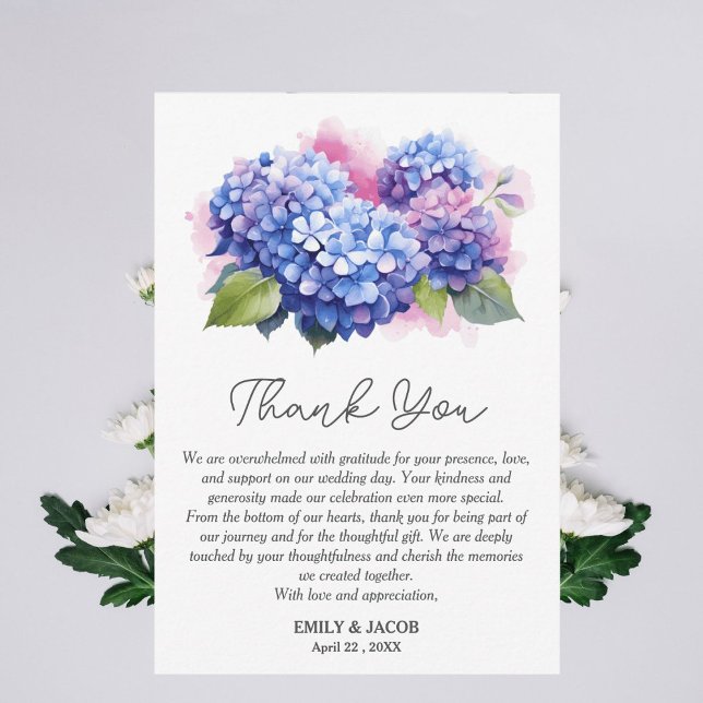 Blue Hydrangea Floral Wedding Theme  Thank You Card (Creator Uploaded)