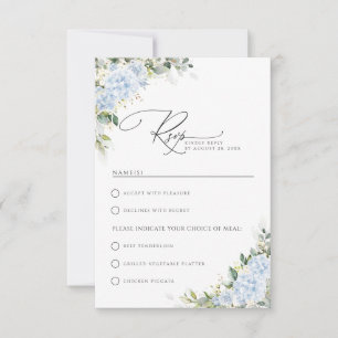 Blue Hydrangea Floral Wedding With Meal Choice RSVP Card