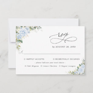 Blue Hydrangea Floral Wedding With Meal Choice RSVP Card