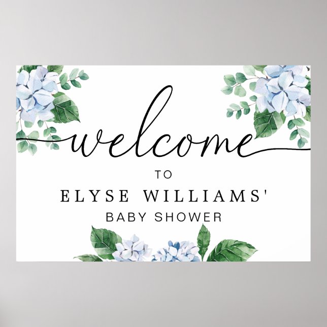 Blue Hydrangea Floral Welcome Sign Poster (Front)